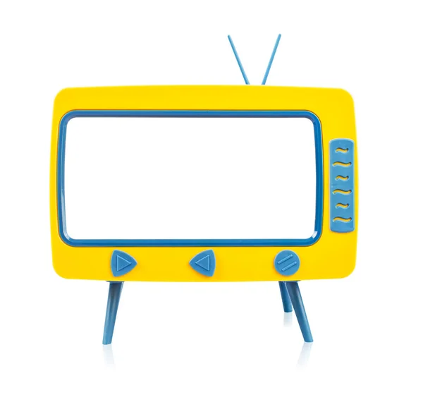 Vintage Miniature Toy Television Isolated White Background Clipping Path — Stock Photo, Image