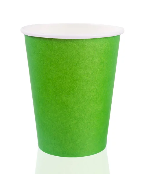 Grüne Farbe Papier Trinken Glas Einweg Isoliert Auf Weißem Hintergrund — Stockfoto