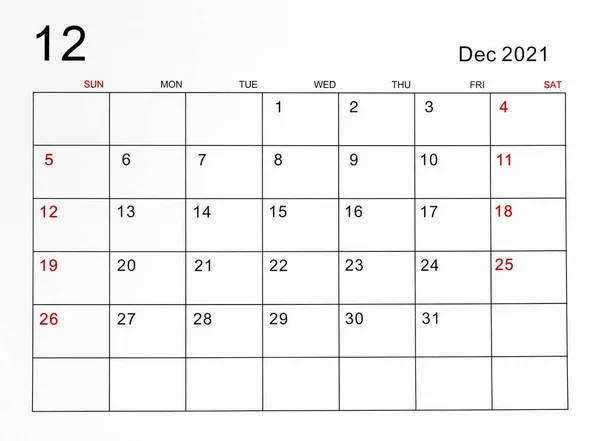 December 2021 Calendar Template — Stock Photo, Image
