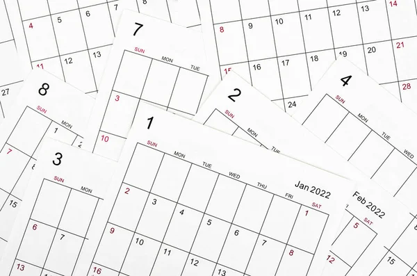 Many Blank Monthly 2022 Calendar Sheet — Stock Photo, Image