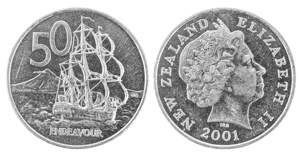 Antigua Moneda Centavos Nueva Zelanda Aislada Sobre Fondo Blanco Guardar —  Fotos de Stock
