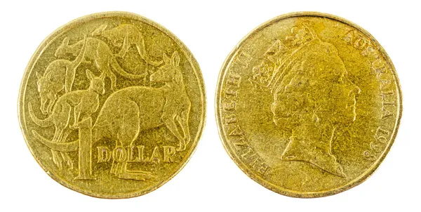 Old Australian Ein Dollar Münze Vorder Und Rückseite Isoliert Auf — Stockfoto