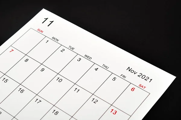 Close November 2021 Calendar Sheet Black Background — Stock Photo, Image