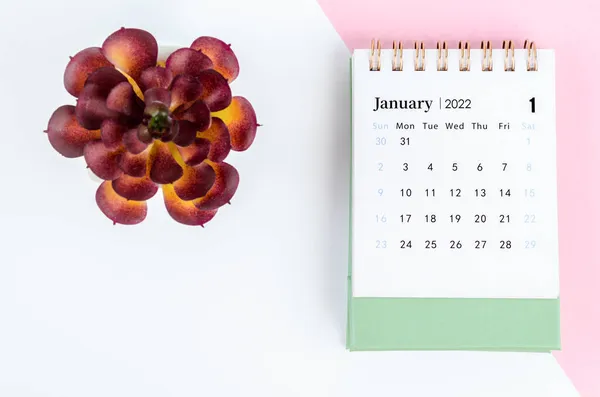 Calendario Scrivania Gennaio 2022 Con Vaso Albero — Foto Stock