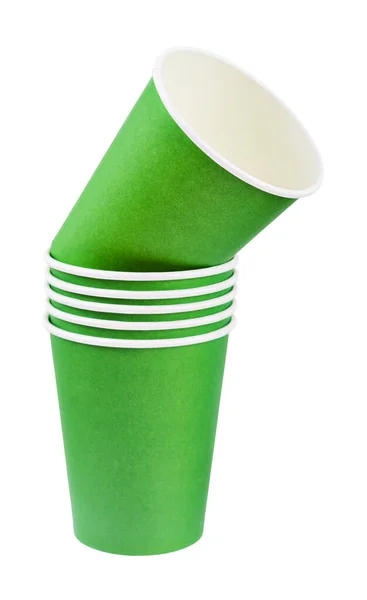 Groene Kleur Papier Drank Glas Wegwerp Geïsoleerd Witte Achtergrond Sparen — Stockfoto