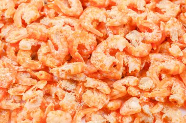 Kurutulmuş karides veya kurutulmuş karides arka planı, deniz ürünleri arka planı.