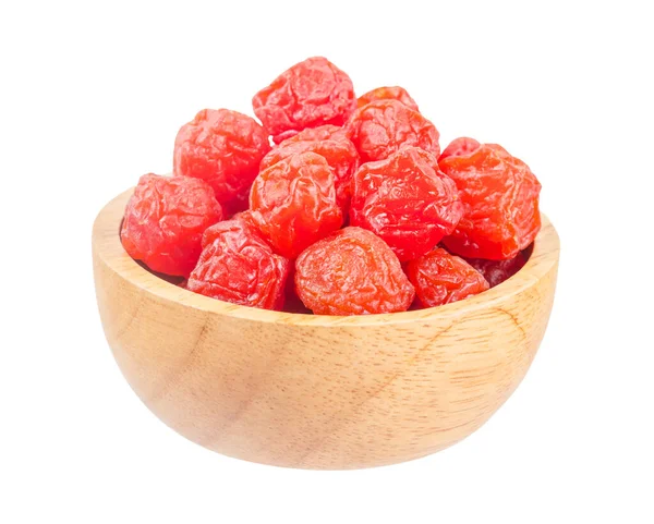 Torkade Röda Plommon Frukter Konserverade Frukter Kinesiska Plommon Trä Skål — Stockfoto