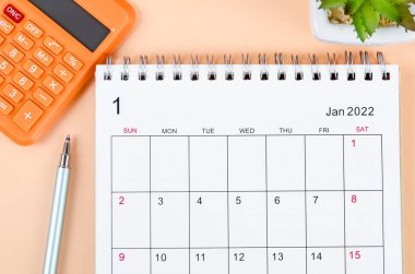 2021 Ocak Masa Takvimi ve güzel bir arkaplan hesap makinesi.