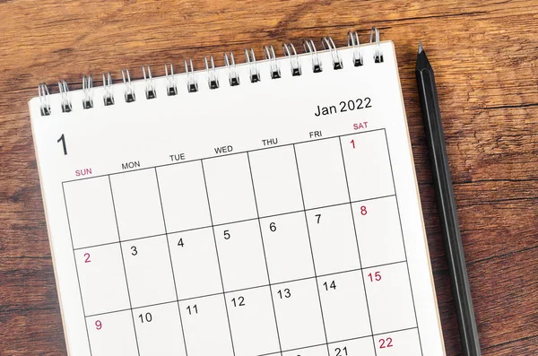 Enero 2022 Calendario Escritorio Mesa Madera —  Fotos de Stock