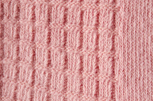 Rosafarbener Strickteppich Aus Nächster Nähe Textile Textur Detaillierte Warme Garn — Stockfoto