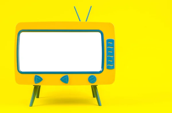 Miniaturowy Telewizor Vintage Żółtym Tle — Zdjęcie stockowe