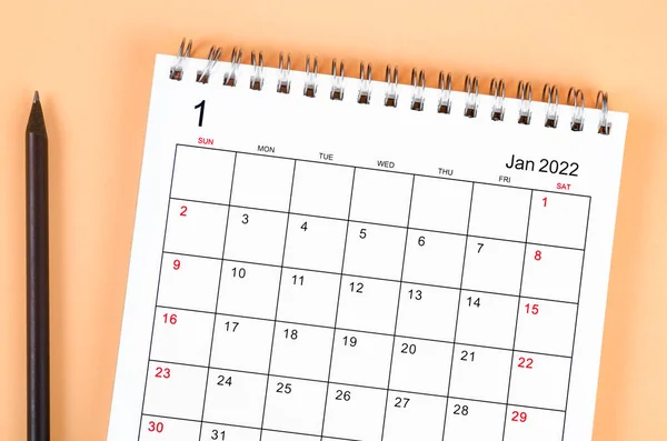 Închidere Ianuarie 2022 Calendar Birou Creion Negru Fundal Frumos — Fotografie, imagine de stoc