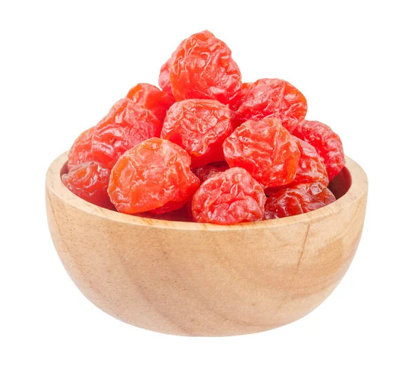Αποξηραμένα Κόκκινα Δαμάσκηνα Διατηρημένα Φρούτα Κινέζικο Δαμάσκηνο Ξύλινο Μπολ Που — Φωτογραφία Αρχείου