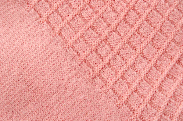粉红针织地毯靠拢 纺织品质地细部暖纱线背景 — 图库照片