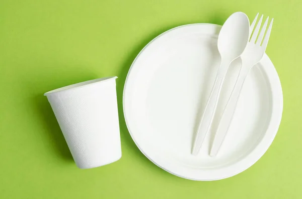 Eco Friendly Biodegradable Paper Disposable Packaging Food Paper Glass Green — Stock Photo, Image