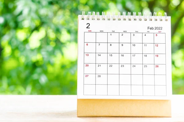 February 2022 Calendar Desk Organizer Plan Reminder Wooden Table — Fotografia de Stock