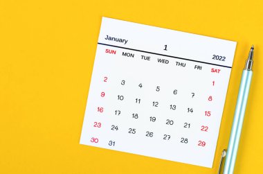 The January 2022 calendar on yellow background.