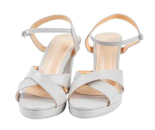 米色女子高跟鞋的搭配 白色背景隔离 节省快捷方式 — 图库照片