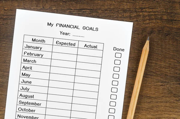 Planning Financial Goals Form Wooden Pencil — Fotografia de Stock