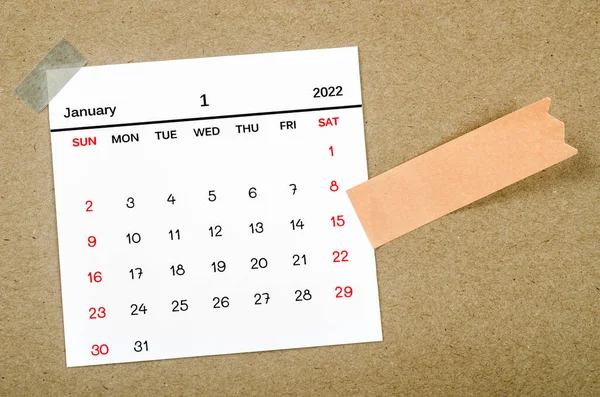 January 2022 Calendar Blank Adhesive Note Paper Brown Background — Φωτογραφία Αρχείου