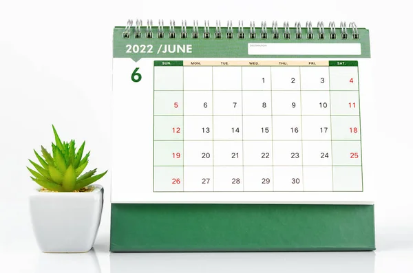 Bureaukalender Van Juni 2022 Witte Achtergrond — Stockfoto