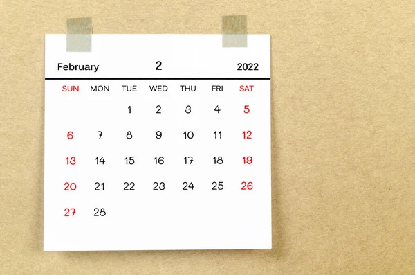 Kalendarz Lutego 2022 Brązowym Tle — Zdjęcie stockowe