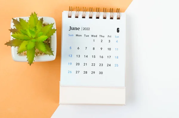 Calendario Escritorio Junio 2022 Con Maceta Árbol —  Fotos de Stock