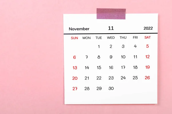 November 2022 Kalender Rosa Bakgrund — Stockfoto