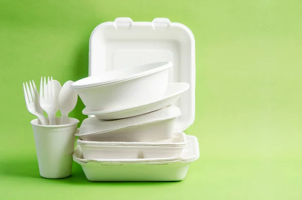 Umweltfreundliches Biologisch Abbaubares Papier Zum Einwegverpacken Von Lebensmitteln Und Papierglas — Stockfoto