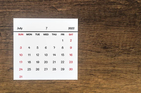 Calendrier Juillet 2022 Sur Fond Bois Vintage — Photo