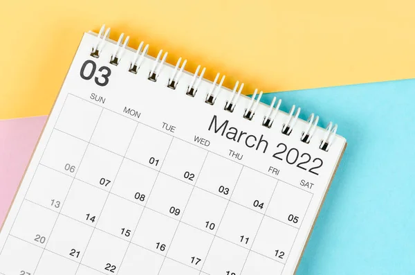 Calendário Mesa Março 2022 Fundo Multicolorido — Fotografia de Stock