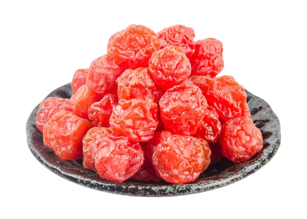 Gedroogde Rode Pruimen Fruit Geconserveerde Vruchten Chinese Pruim Withe Schaal — Stockfoto