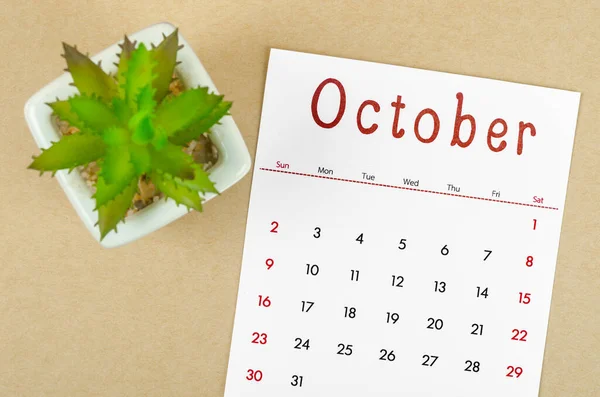 October 2022 Calendar Plant Pot Brown Paper Background — Stock Photo, Image