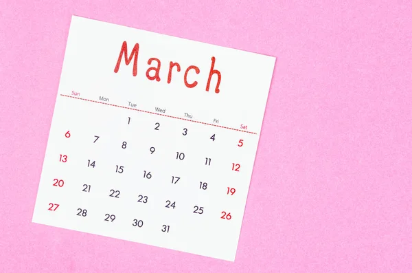 Mars 2022 Kalender Rosa Bakgrund Med Tomt Utrymme — Stockfoto