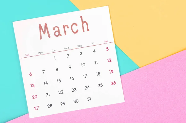 Kalendarz Marzec 2022 Tle Wielobarwnym — Zdjęcie stockowe