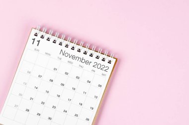 Pembe arkaplanlı boş alan takvimi Kasım 2022.