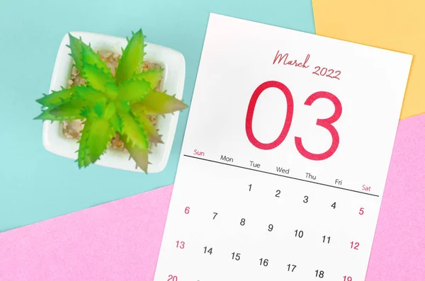 Calendário Março 2022 Fundo Multicolorido — Fotografia de Stock