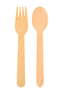 Çevre dostu tek kullanımlık çatal bıçak takımı beyaz arkaplanda izole edildi, kırpma yolunu kaydet.
