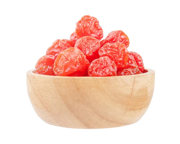 Torkade Röda Plommon Frukter Konserverade Frukter Kinesiska Plommon Trä Skål — Stockfoto
