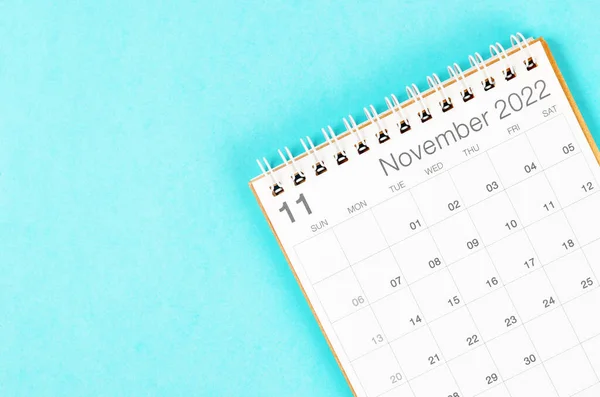 Listopad 2022 Kalendář Modrém Pozadí Prázdným Prostorem — Stock fotografie