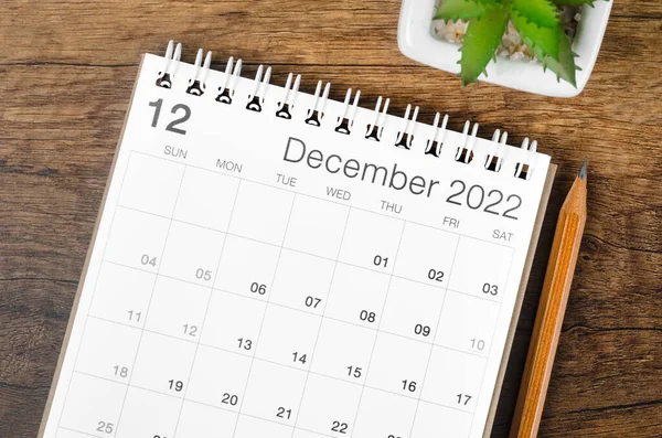 Calendário Mesa Dezembro 2022 Com Planta Mesa Madeira — Fotografia de Stock