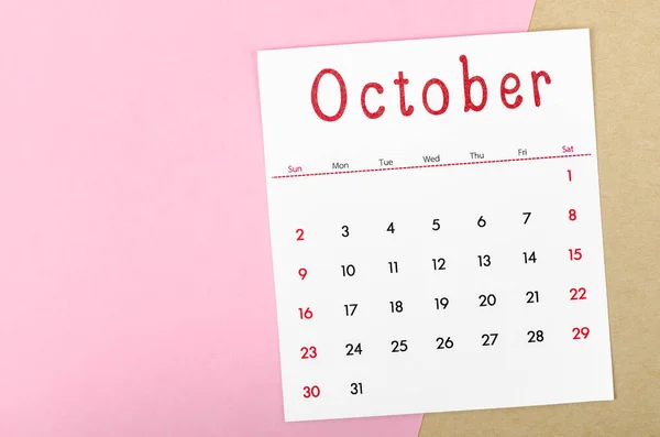 Calendário Outubro 2022 Sobre Fundo Rosa Com Espaço Vazio — Fotografia de Stock
