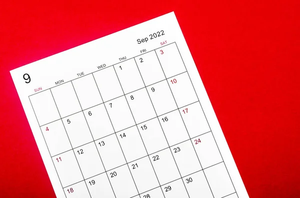 Close September 2022 Calendar Sheet Red Background — Stock Photo, Image