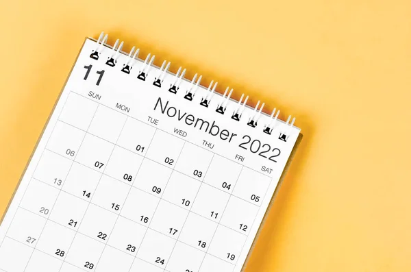 Calendrier Bureau Novembre 2022 Sur Fond Jaune Clair — Photo