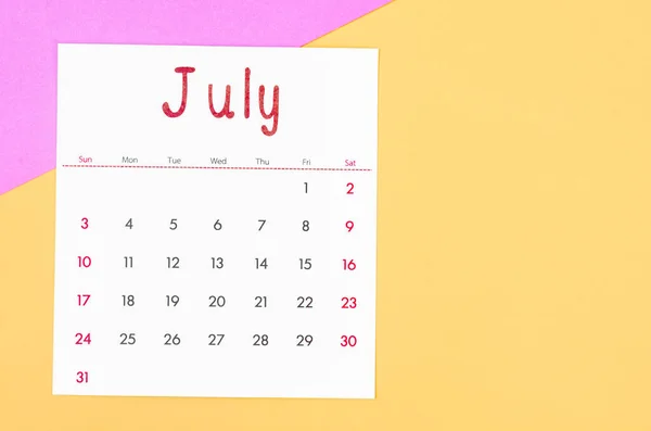 Calendario Julio 2022 Sobre Fondo Multicolor — Foto de Stock