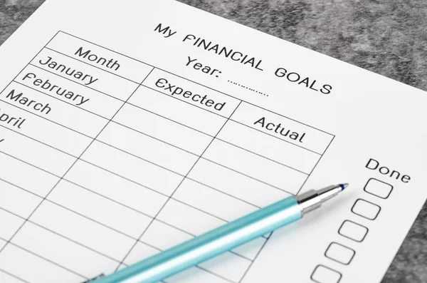 Mijn Planning Financiële Doelen Vorm Pen — Stockfoto