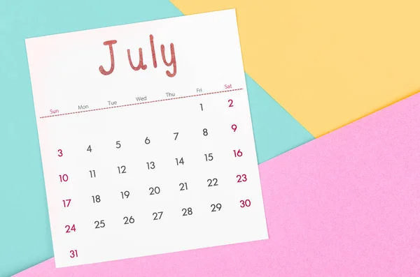 Calendario Julio 2022 Sobre Fondo Multicolor — Foto de Stock
