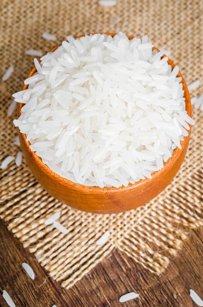 Arroz Uma Tigela Mesa Madeira — Fotografia de Stock