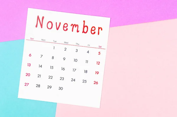 Календарь Ноября 2022 Года Многоцветном Фоне — стоковое фото