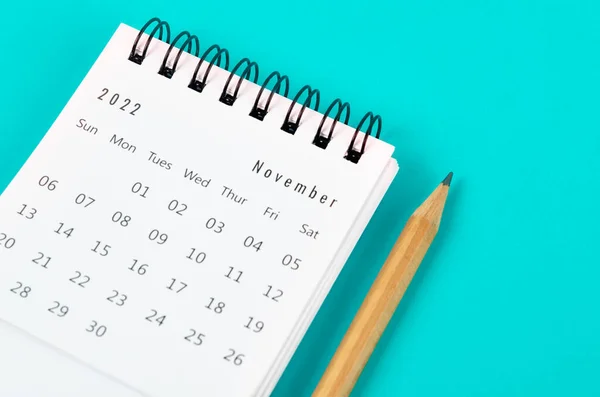November 2022 Desk Calendar Wooden Pencil Light Blue Background —  Fotos de Stock